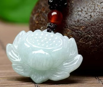 100% White Jade Lotus Necklace
