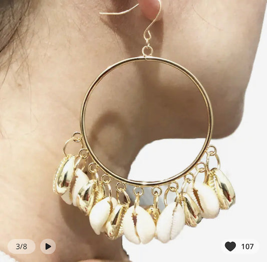 Cowrie Shell Loop Earrings